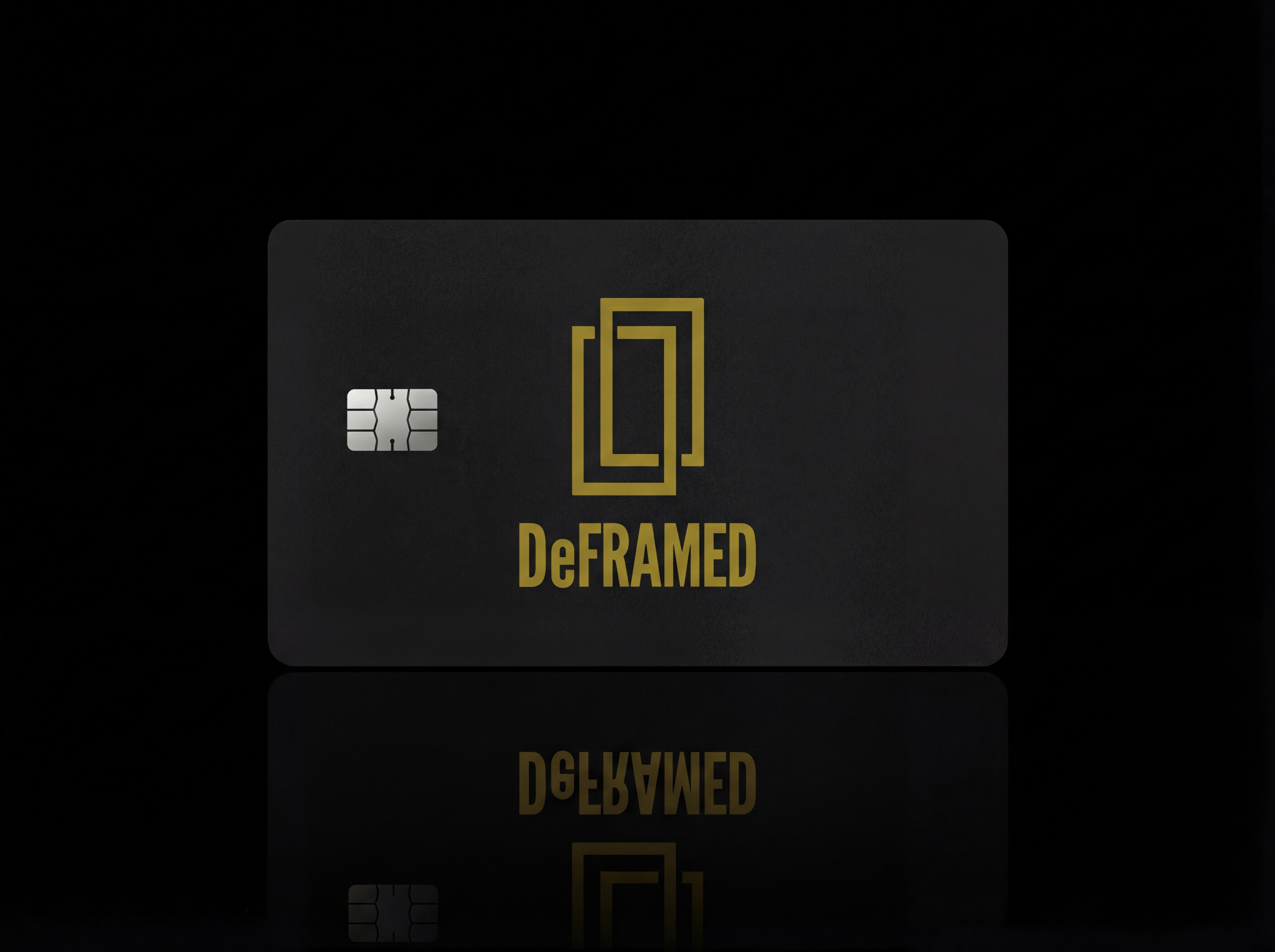 Black matte DeFRAMED card with gold logo